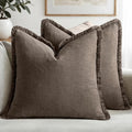 MIULEE Linen Fringe Decorative Fall Euro Throw Pillow Covers Coffee 26x26 | Set by MIULEE