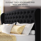 BRELTAM Upholstered Queen Size Bed Frame Velvet Black Tufted Platform Bed Frame - Image 3