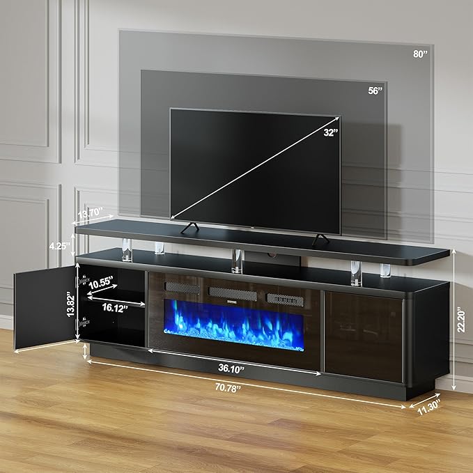 70" Fireplace TV Stand with Double LED Lights - Image 4
