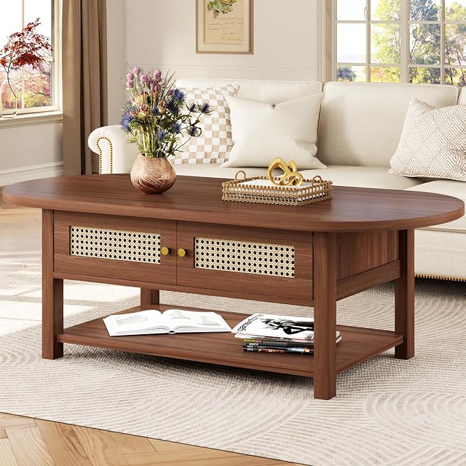 LVB Rattan Coffee Table, Boho Wood Living Room Table - Image 8