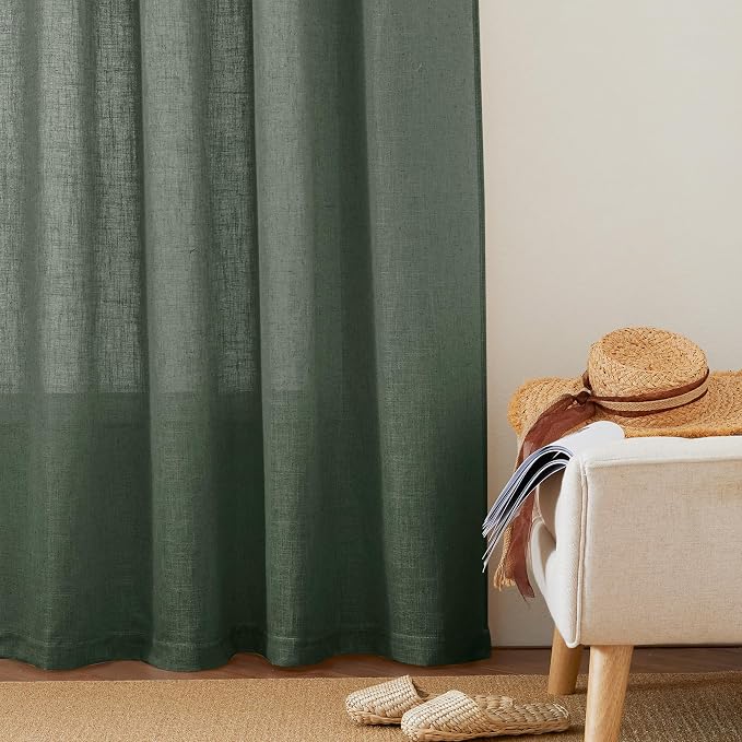 RYB HOME Farmhouse Boho Linen Sheer Curtains 90 inches Long - Image 6