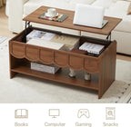Lift Top Coffee Table with Hidden Compartment, 2 Tier Wooden Center Table with - Image 4