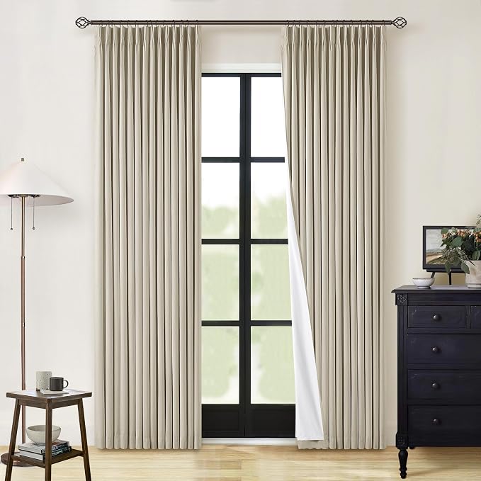 Burlywood Birch 100% Blackout Pinch Pleated Linen Curtains 84 Inches Long | by Twodrapes