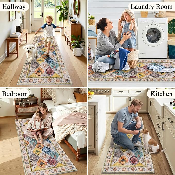 HEBE Hallway Runner Rug 2'x5', Washable Non Slip Kitchen Rug Runner | Soft Boho - Image 6