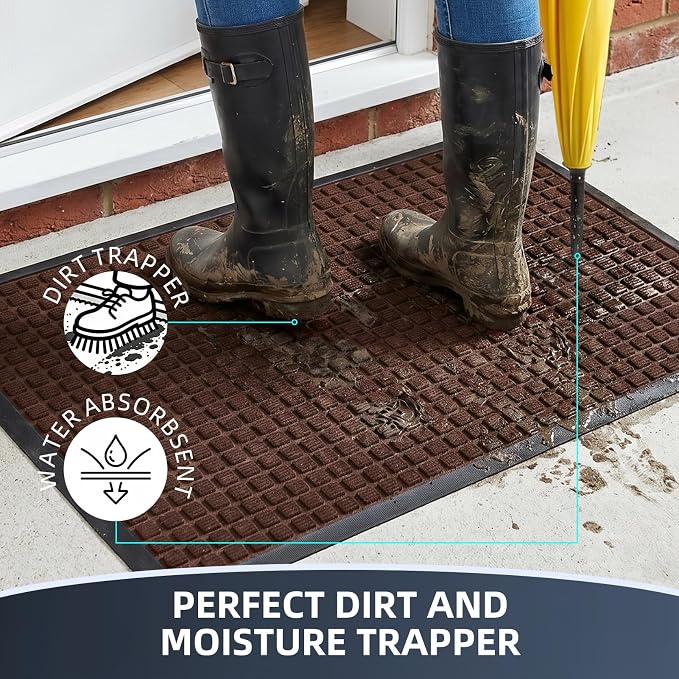 Front Door Mat Outside Entrance, Heavy Duty Waterproof Doormat | 35.5"x24" - Image 2