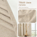 100% Blackout Short Linen Curtains 48 Inches Long, 2 Panels, Linen | Thermal - Image 7