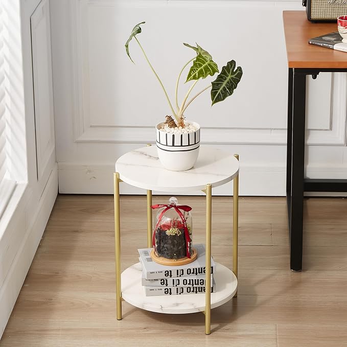Gawicpy 2 Tier Round Side Table, Folding End Tables Coffee Table Simplistic - Image 5