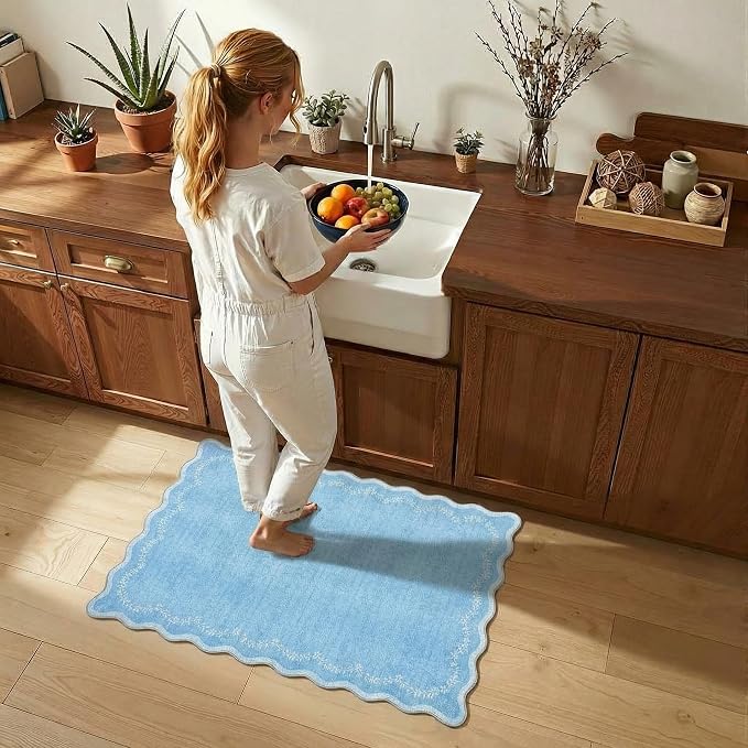 GarveeHome Scalloped Entryway Rug 2x3 Blue Washable Front Door Entry Rug | - Image 2