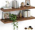 Fun Memories Floating Shelves for Wall, 30 Inch Set of 2 Rustic Wood Wall by FunMemories