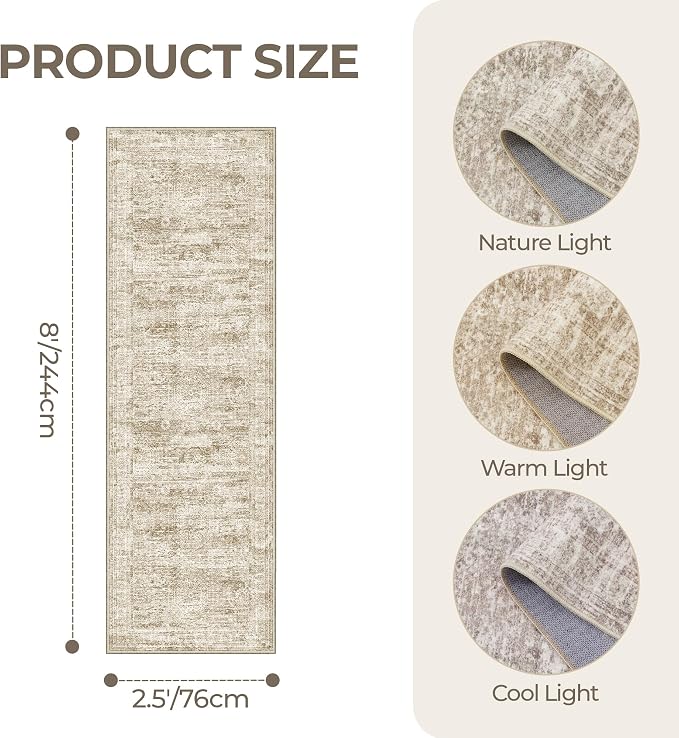 2'6 x 8' Runner Rug Non Slip, Washable Kitchen Rugs, Nursery Room, Soft Runner - Image 2