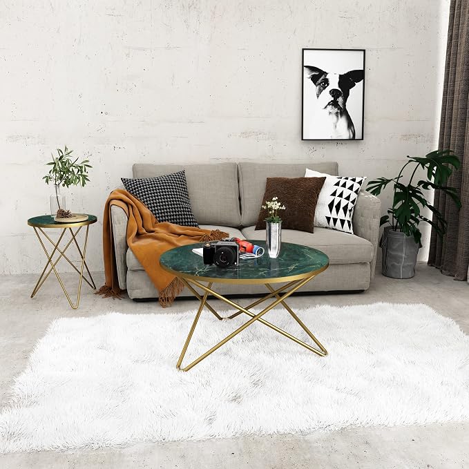 HLR Round Coffee Table with Green Faux Marble Top - Image 8