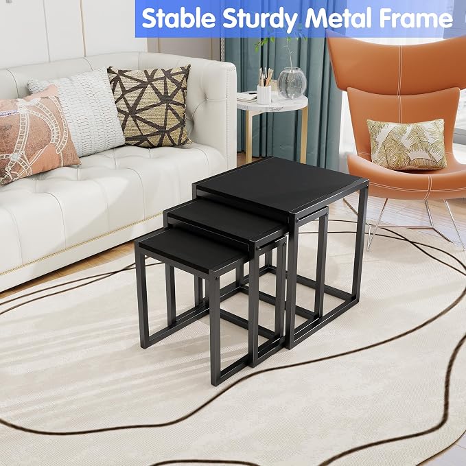 Nesting Table Set of 3 Side Tables, Modern Coffee Table Stacking End Table - Image 6