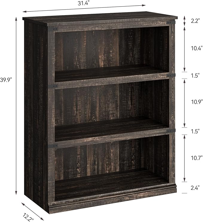 GarveeHome 3 Tier Farmhouse Bookcase, 39.9" Tall Book Shelf - Image 2