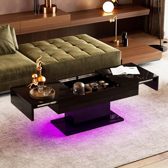 Black Modern Coffee Table with Hidden Storage - Image 7