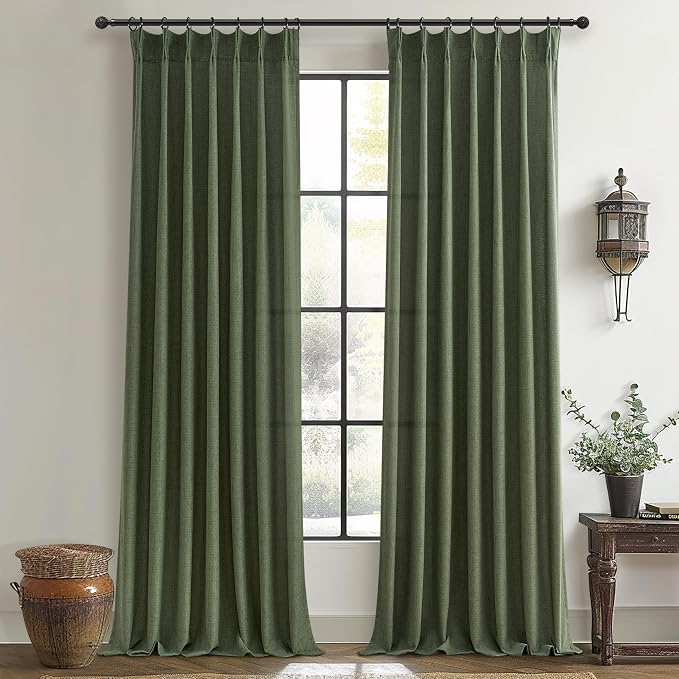 Loden Pinch Pleated Floor to Ceiling Long Curtains 120 Length, Vintage Curtains by PleatedDrapes