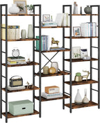 Shintenchi Triple Column 5 Tier Bookshelf, Industrial Large Bookcase Display - Image 7