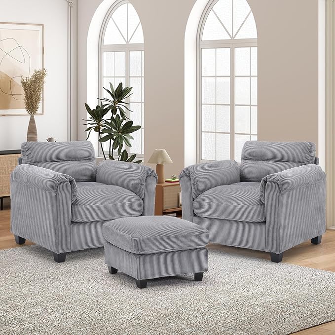 HAOMARKETS Corduroy 3-Piece Sofa Set, Upholstered Ottoman and Accent Chair Sofa - Image 6
