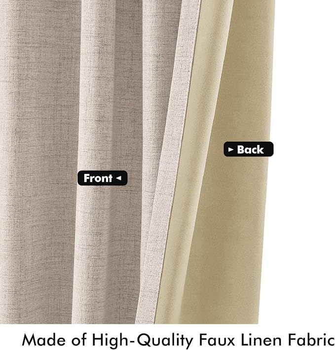 MIULEE 100% Blackout Linen Curtains 42 x 96 Inch Natural 2 Panels | Thermal - Image 6