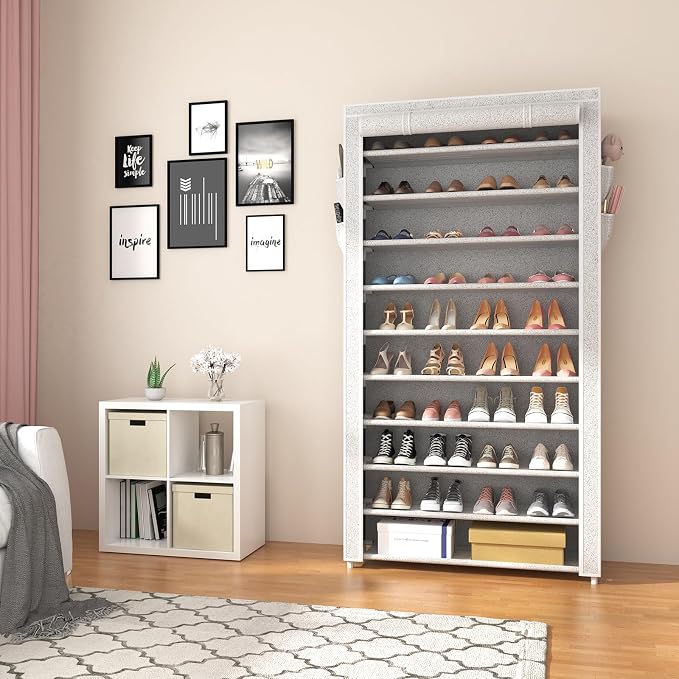ROJASOP 10 Tier Shoe Rack with Covers Large Capacity Stackable Tall Shoe Shelf - Image 8