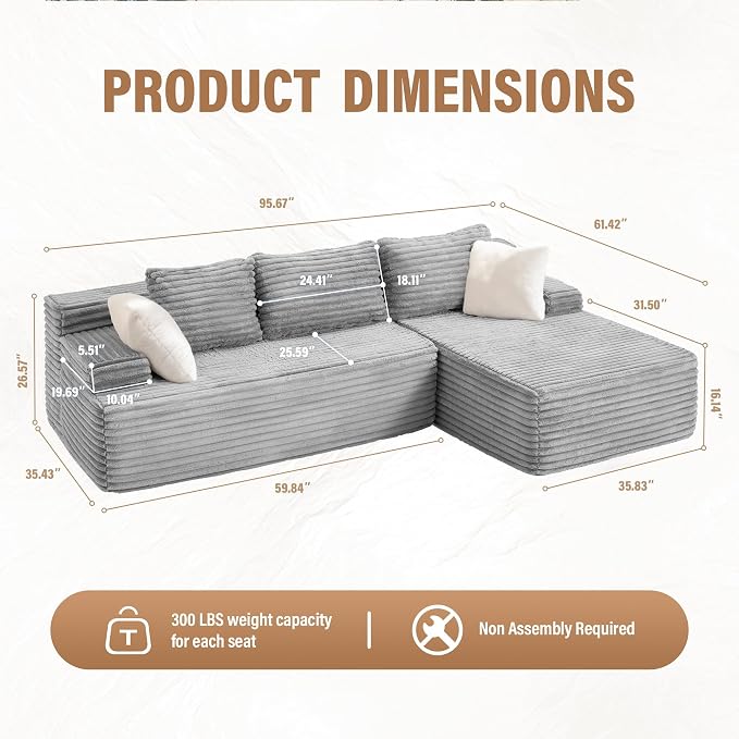 Hobestluk Modular Sectional Sofa Couches L-Shape Couch 3 Seat Modular Sofa - Image 2