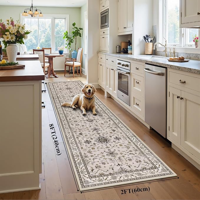 HEBE Hallway Runner Rug 2'x8', Washable Non Slip Kitchen Rug Runner | Soft Boho - Image 2