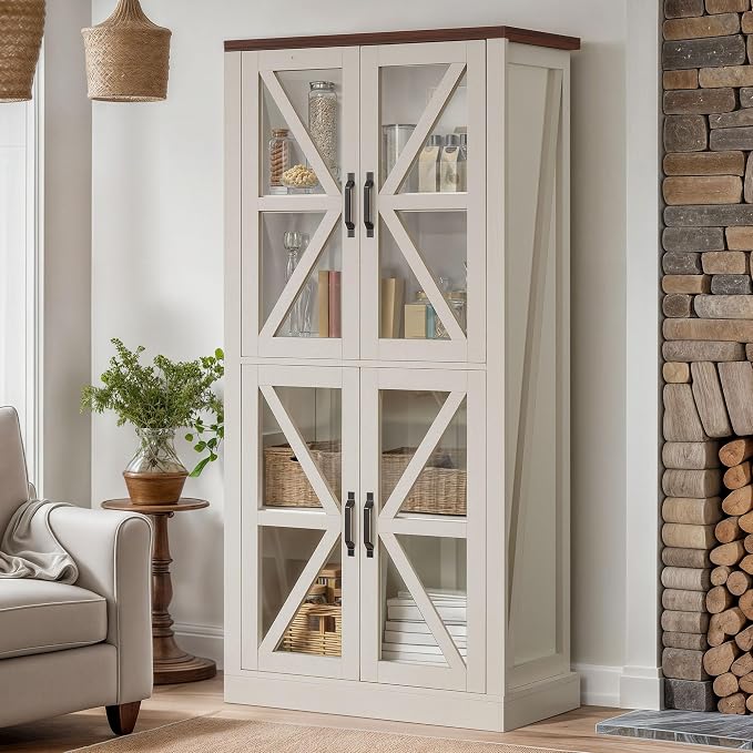 DWVO 66" Storage Cabinet, Tall Bookshelf Display Cabinet, 4 Shelves Curio - Image 3
