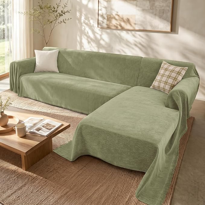 2 Pieces Sectional Couch Covers L Shaped Cover XXL Light Sage | Thick Washable by Unknown