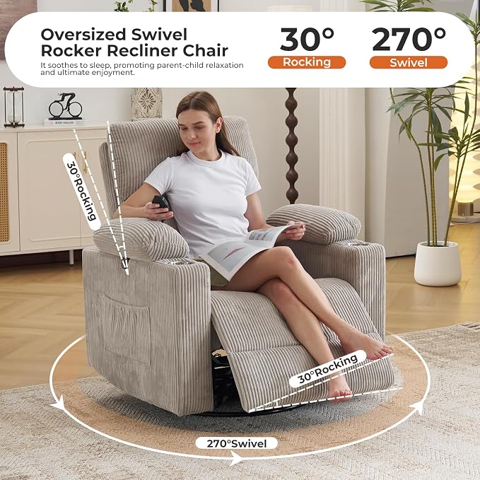 Rocking Chair Nursery with Adjustable Armrests, Electric Glider Recliner - Image 5