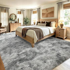 8x10 Extra Large Tie-Dyed Grey Fluffy Area Rug Non-Slip - Image 4