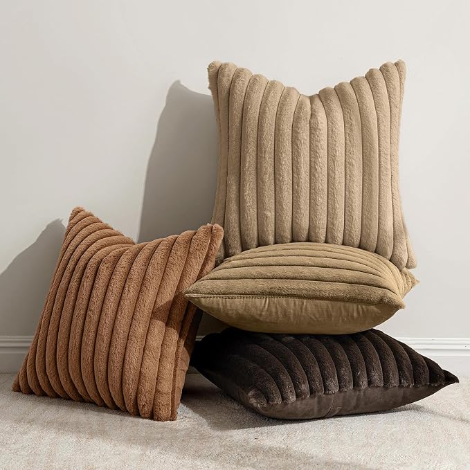 MIULEE Fall Faux Fur Plush Decorative Throw Pillow Covers 18x18, Dark Brown | - Image 7