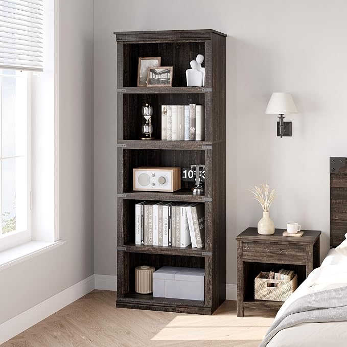 GarveeHome 5 Tier Farmhouse Bookcase, 67.4 in Tall Book Shelf - Image 3