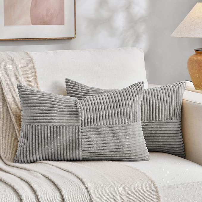 Fancy Homi 2 Packs Grey Lumbar Decorative Throw Pillow Covers 20x28 Inch by Fancy+Homi