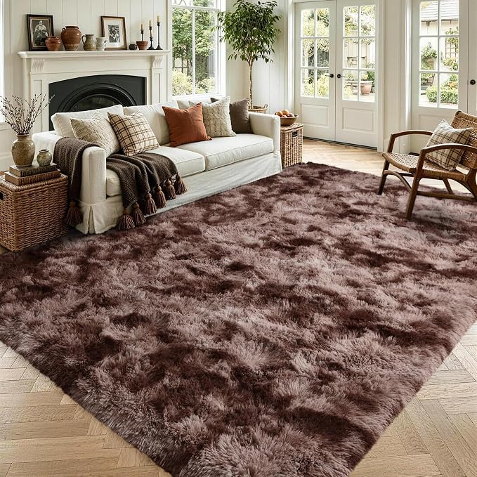 5x7 Tie-Dyed Brown Fluffy Soft Area Rug Non-Slip by ModernHomeDecor