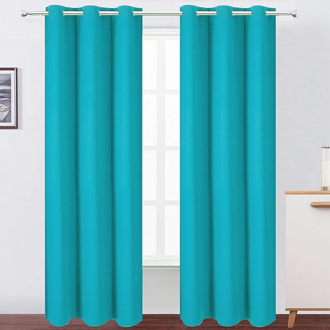 Teal Blackout Curtains 34 x 84 Inch Length/Set of 2 Curtain Panels/Thermal by Lemomo