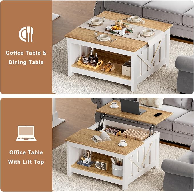 FABATO Lift Top Coffee Table, 31.5" Farmhouse Coffee Tables - Image 4