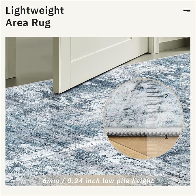 Soalmost Abstract Area Rug 6x9 for Living Room Washable Rugs Blue/Grey | - Image 7