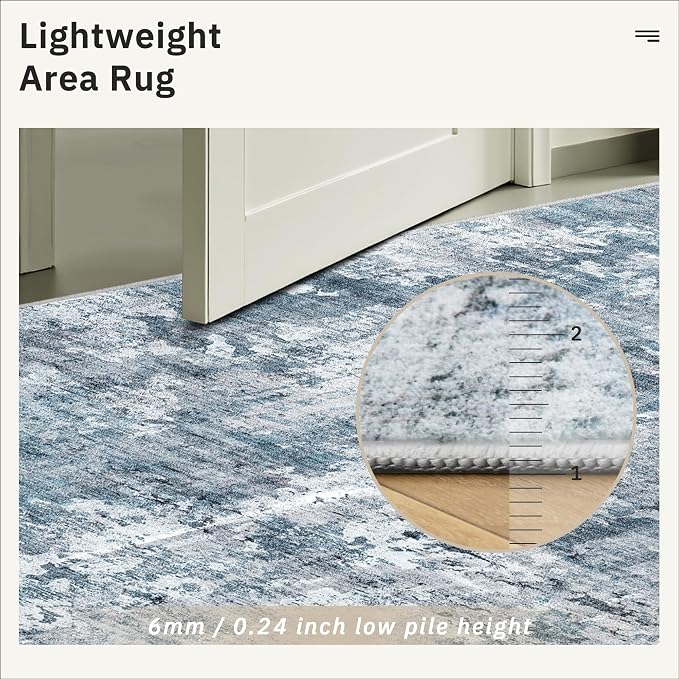 Soalmost Hallway Runner Rug 2'6" x 16' Kitchen Rugs Abstract Blue/Grey | - Image 7