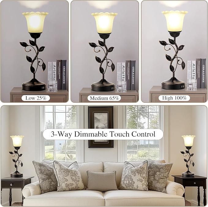 Set of 2 Touch Bedside Vintage Lamps - Image 2