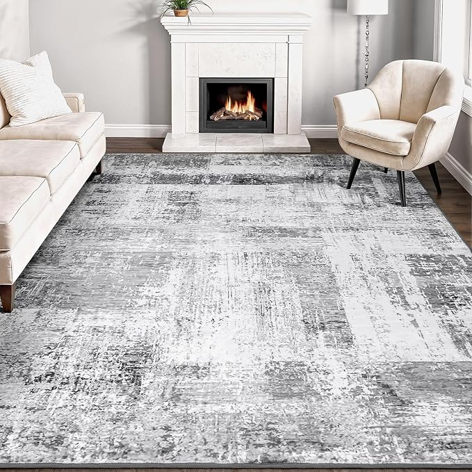 Rugflix 8x10 Area Rugs for Living Room, Washable Grey Large Rug | Machine by RugflixAreaRugs