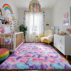 Amdrebio Pink Blue Purple Fuzzy Area Rug 5x7 - Image 5