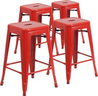 Flash Furniture Lily 4 Pack Commercial Grade 24" High Backless Red Metal by FlashFurniture
