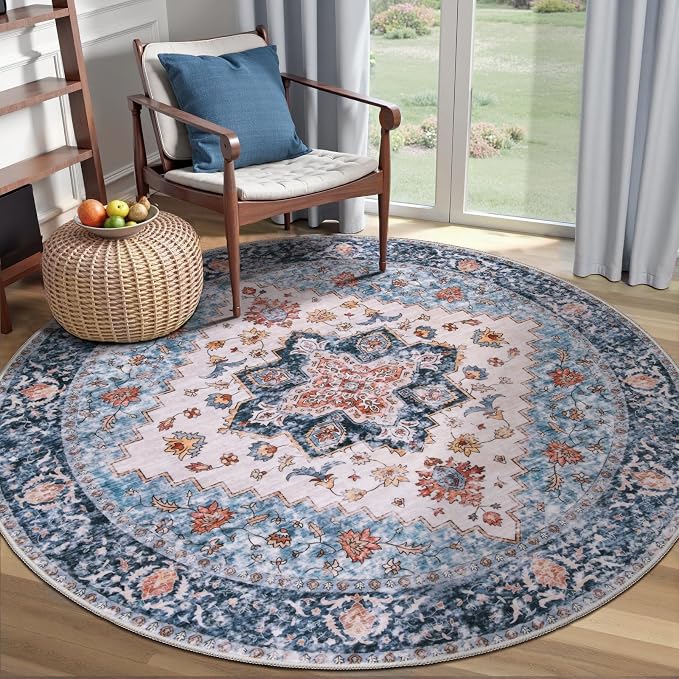 SERISSA 4ft Washable Non Slip Round Boho Area Rug by SERISSAHomeDecorCollection