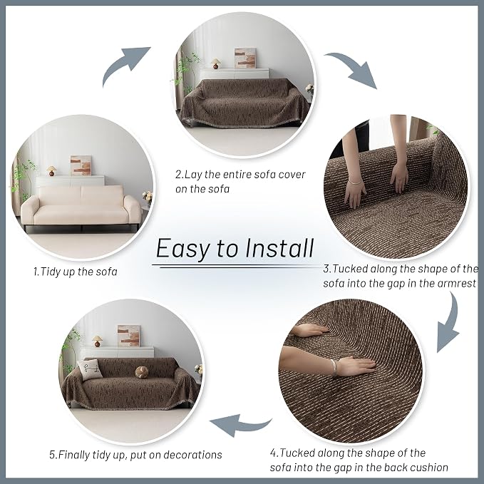 MYSKY HOME Boho Couch Cover Deep Chocolate Sofa Covers Washable, Farmhouse Sofa - Image 7
