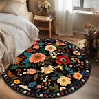 RELEANY Floral Washable Round 8ft Area Rug Black | Flower Carpet Print Boho - Image 2