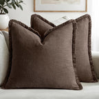 MIULEE Linen Fringe Decorative Fall Euro Pillow Covers Reddish Brown 22x22 | by MIULEE