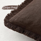 MIULEE Linen Fringe Decorative Fall Throw Pillow Covers Dark Brown 20x20 | Set - Image 4