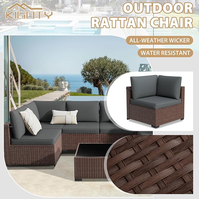 KIGOTY 7-Piece Patio Furniture Set, All-Weather PE Rattan Outdoor Sectional Sofa - Image 6