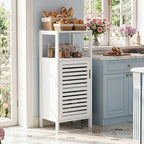 HITNET Bamboo Bathroom Storage Cabinet, 4 Tier Small White Floor Cabinet - Image 2