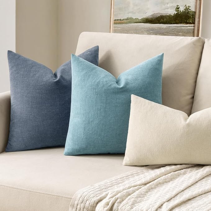 MIULEE Smoke Blue Chenille Couch Throw Pillow Covers, 20x20 | Set of 2 - Image 2