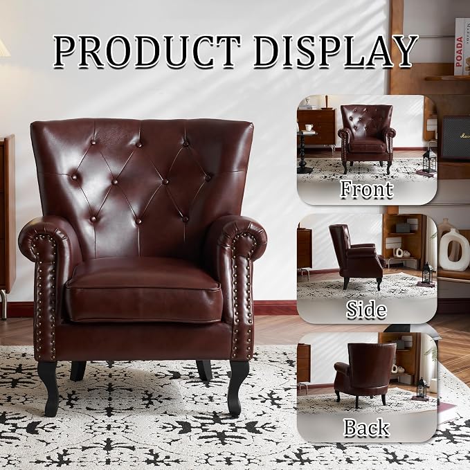Modern Accent Chair Set of 2, Mid-Century PU Leather Armchair - Image 5